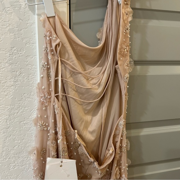 NWT Mac Duggal 9168 One Shoulder Strappy Trumpet Gown Blush - Picture 5 of 6